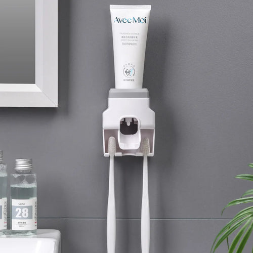 Wall-Mounted Toothpaste Dispenser & Brush Holder