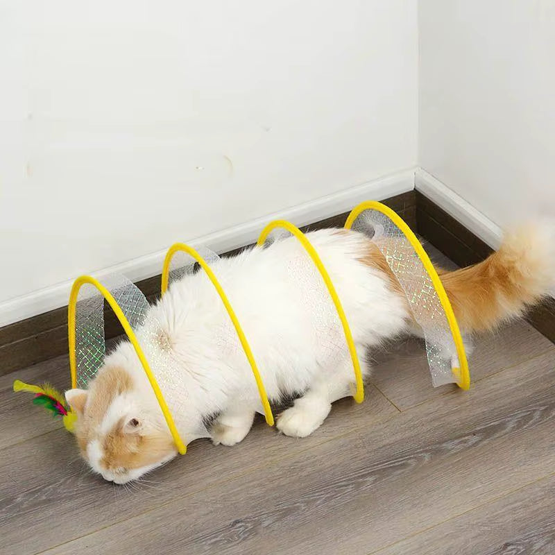 Folded Cat Tunnel S Type Cats Tunnel Spring Toy Mouse Tunnel with Balls and Crinkle Cat Outdoor Cat Toys for Kitten Interactive