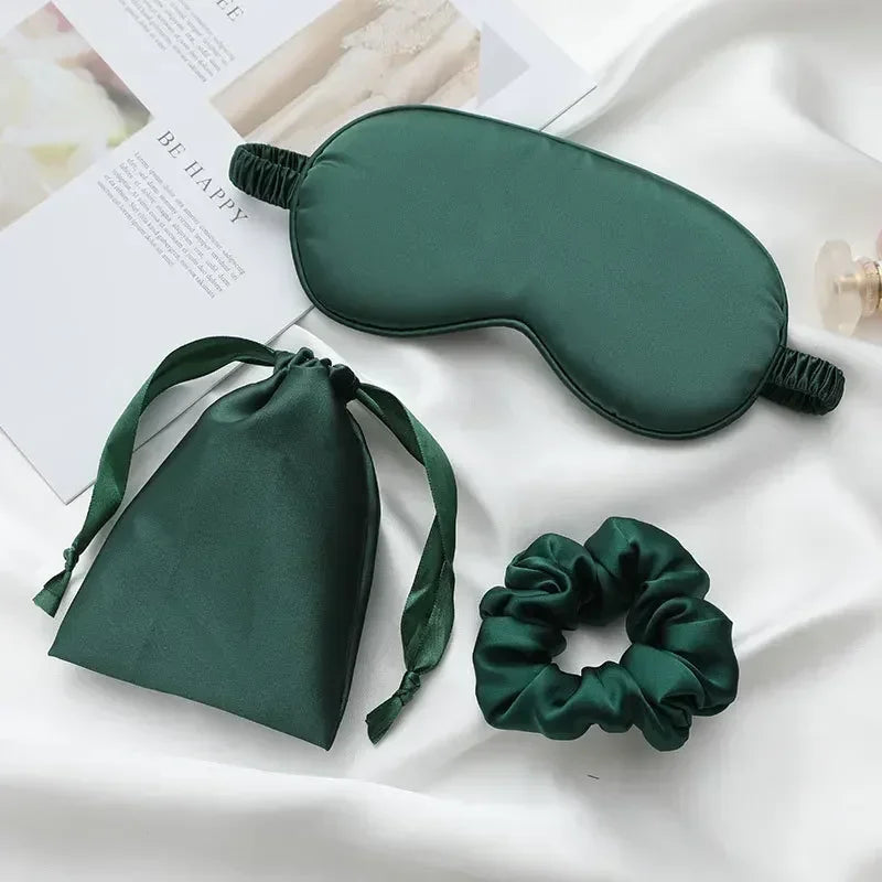 3Pcs Set Women Imitated Silk Sleep Eye Mask Eye Patches Face Mask Eyeshade Blindfold Travel Rest Eye Cover Night Eyeshade
