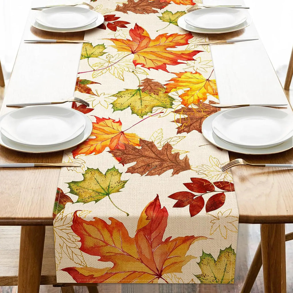 Fall Maple Leaves Linen Table Runners Party Decor Autumn Thanksgiving Harvest Dresser Scarf Holiday Kitchen Dining Table Decor