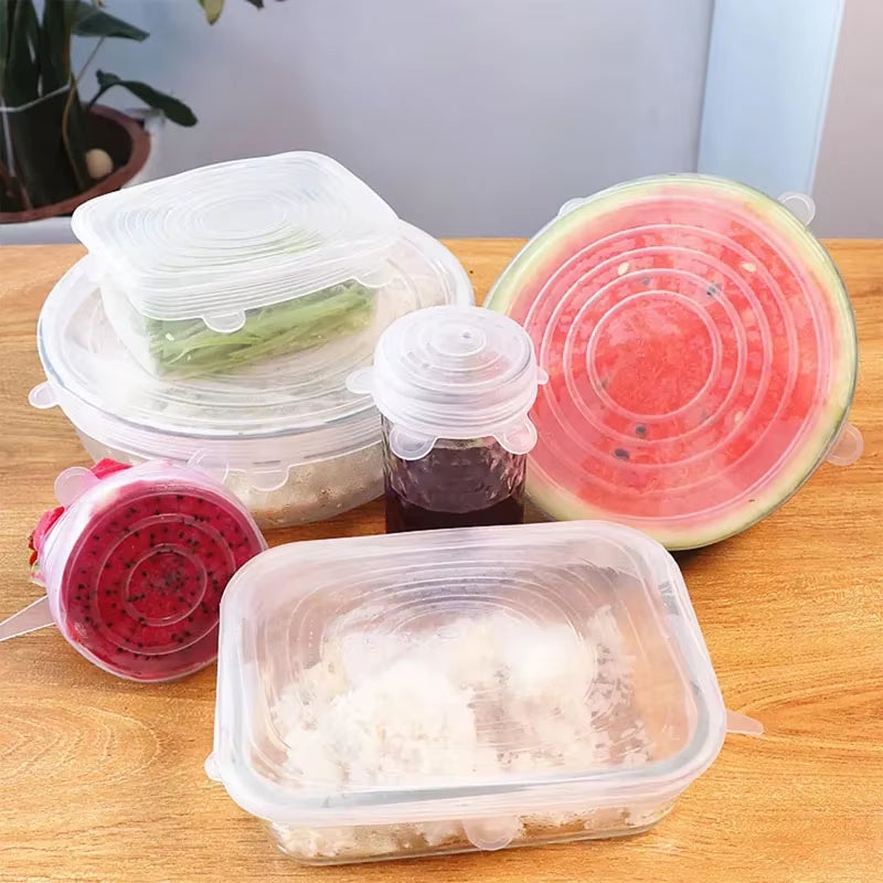 6Pcs Silicone Stretch Lids, Food Bowl Covers, Reusable Food Saving Covers, Retractable Multifunctional Fresh-Keeping Lid