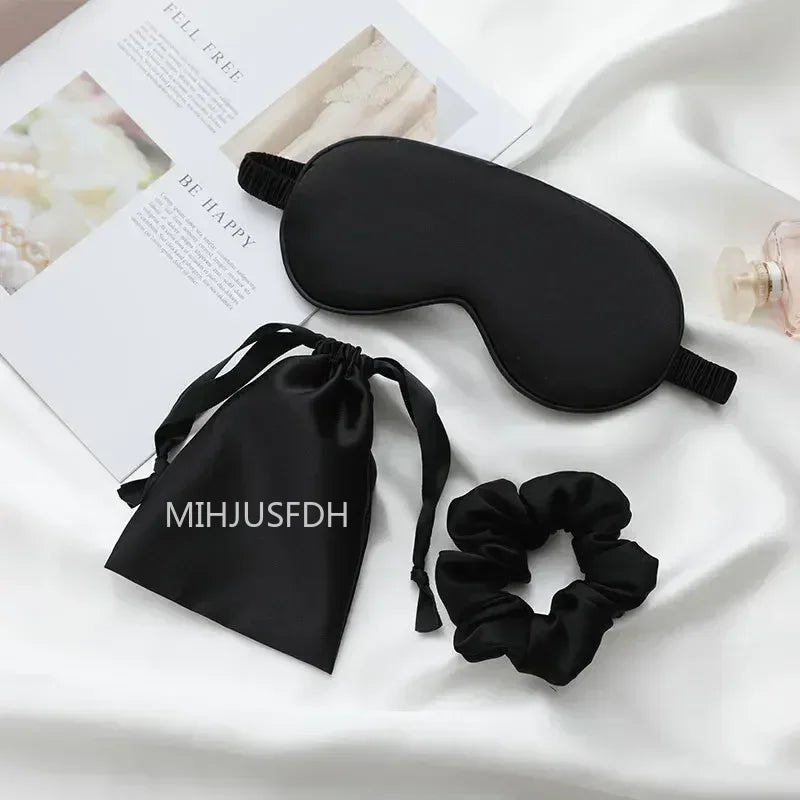 3Pcs Set Women Imitated Silk Sleep Eye Mask Eye Patches Face Mask Eyeshade Blindfold Travel Rest Eye Cover Night Eyeshade