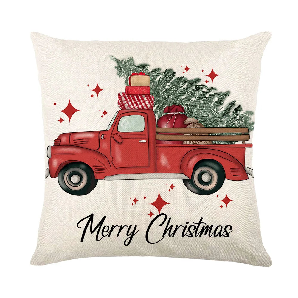 Linen Merry Christmas Pillow Cover 45X45Cm Throw Pillowcase Winter Christmas Decorations for Home Tree Deer Sofa Cushion Cover