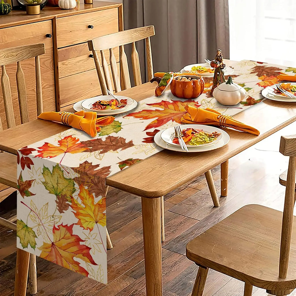 Fall Maple Leaves Linen Table Runners Party Decor Autumn Thanksgiving Harvest Dresser Scarf Holiday Kitchen Dining Table Decor