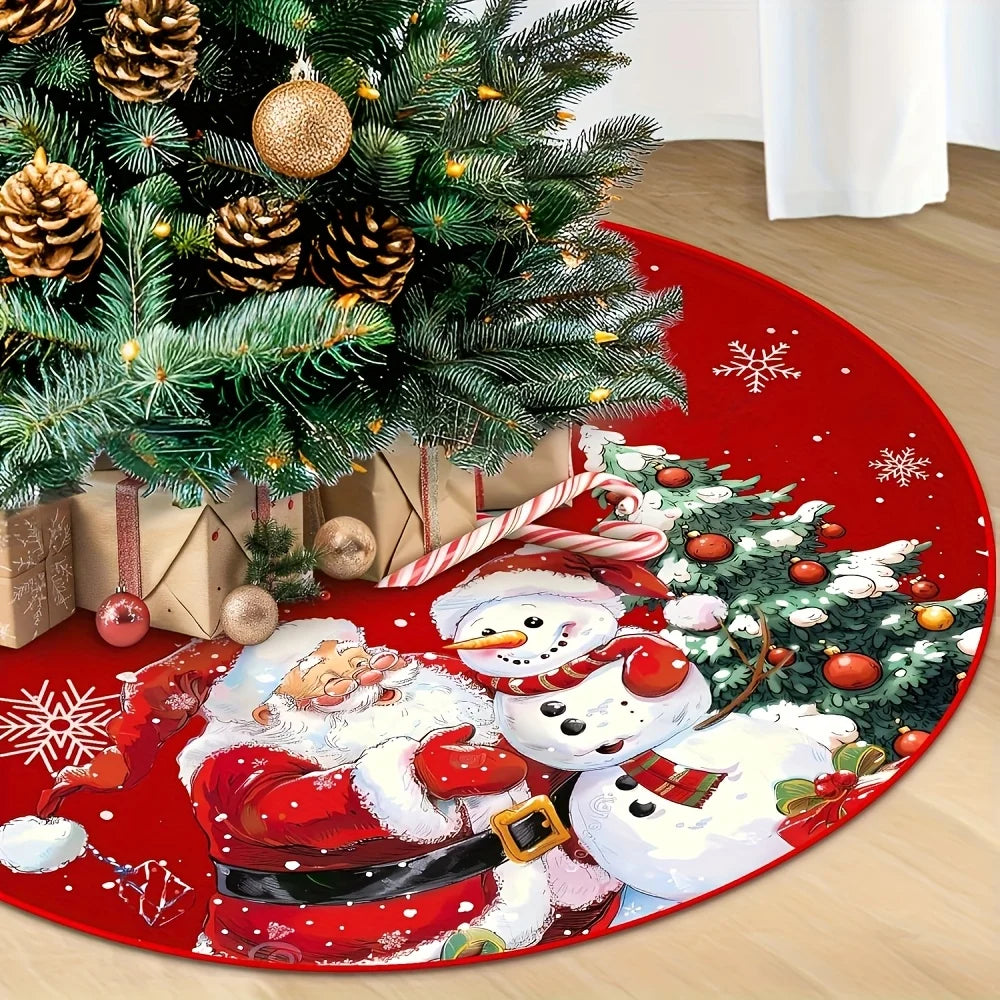 VIKAMA Red Christmas Theme Christmas Tree Skirt Snowflake Santa Print Christmas Tree Skirt Cushion Christmas Decoration