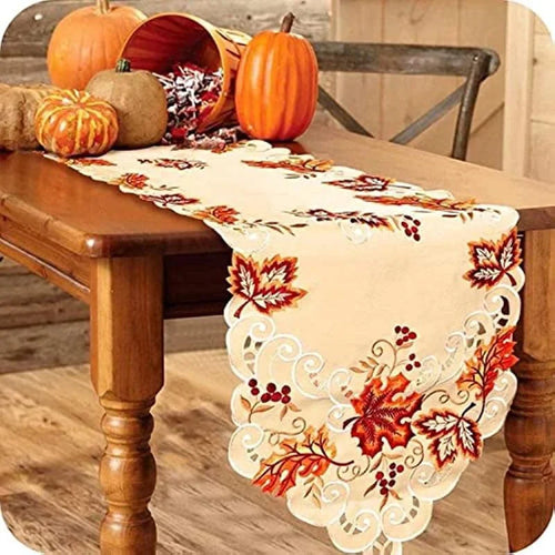 Embroidered Fall Leaf Table Runner