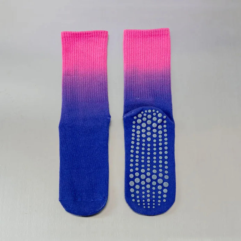 Yoga Socks Women Gradient Cotton Silicone Non-Slip Pilates Grip Crew Socks