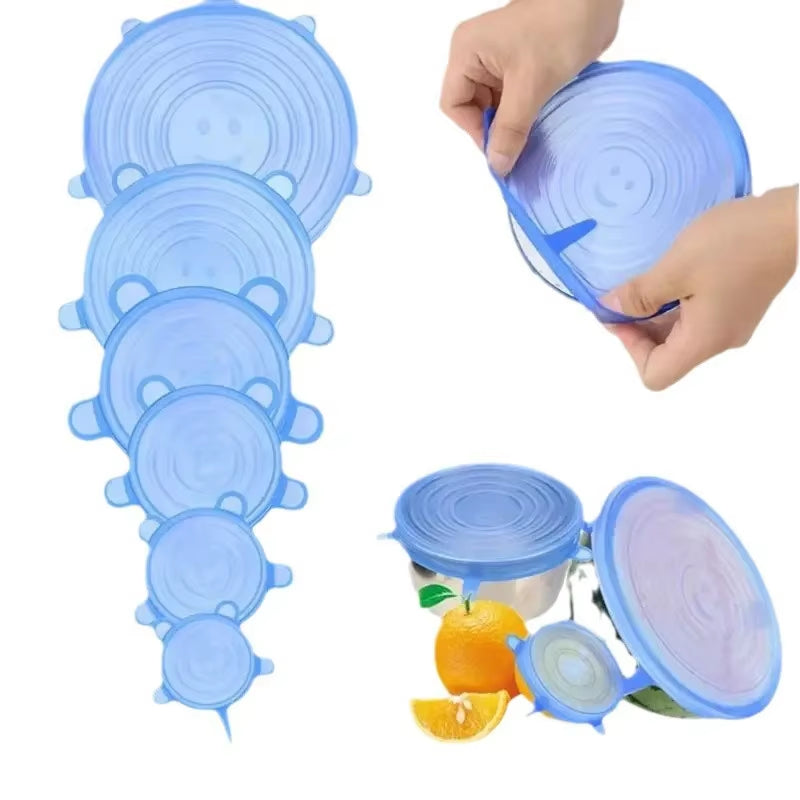 6Pcs Silicone Stretch Lids, Food Bowl Covers, Reusable Food Saving Covers, Retractable Multifunctional Fresh-Keeping Lid