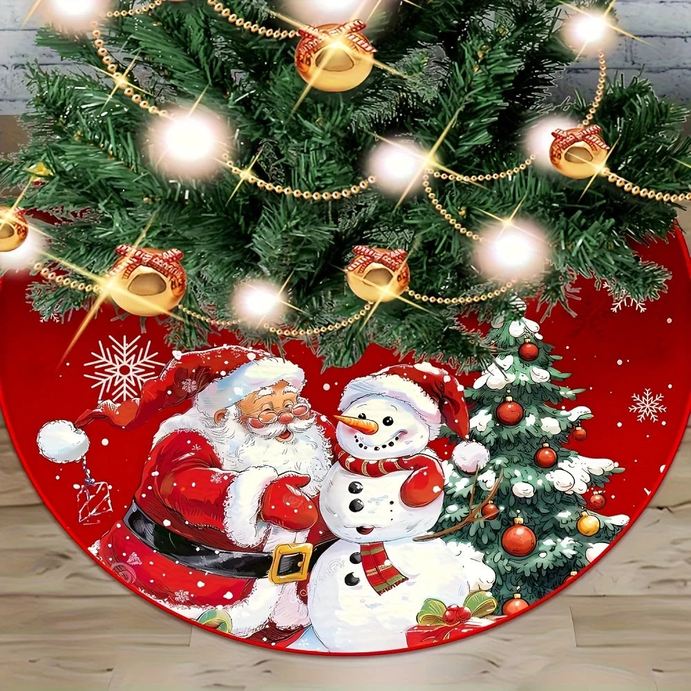 VIKAMA Red Christmas Theme Christmas Tree Skirt Snowflake Santa Print Christmas Tree Skirt Cushion Christmas Decoration