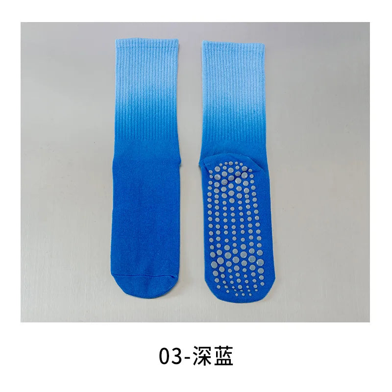 Yoga Socks Women Gradient Cotton Silicone Non-Slip Pilates Grip Crew Socks
