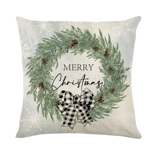 Merry Christmas Linen Pillow Cover