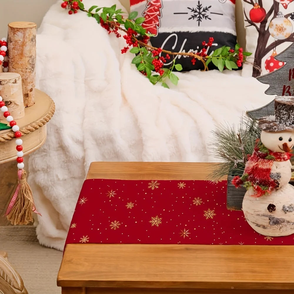 Christmas Tree Table Runner, Red Forest design on a table