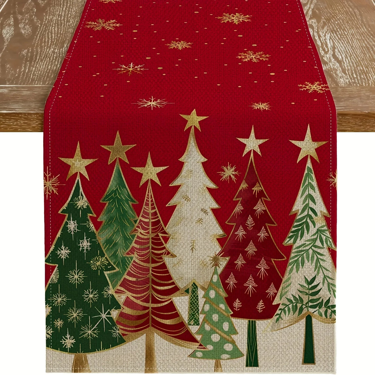 Christmas Tree Table Runner, Red Forest design