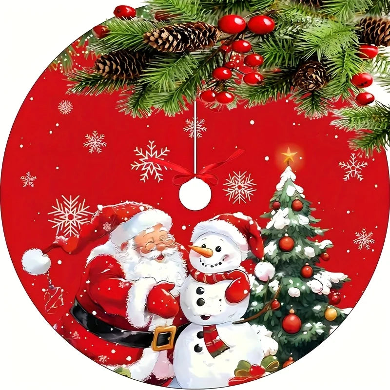 VIKAMA Red Christmas Theme Christmas Tree Skirt Snowflake Santa Print Christmas Tree Skirt Cushion Christmas Decoration