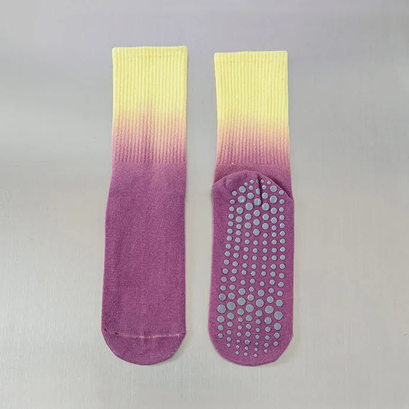 Yoga Socks Women Gradient Cotton Silicone Non-Slip Pilates Grip Crew Socks