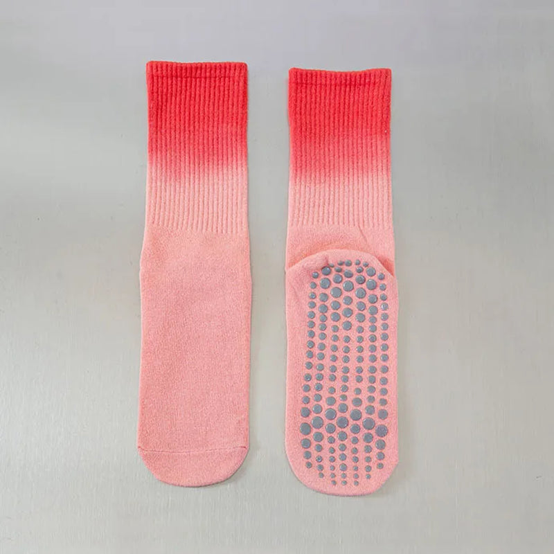 Yoga Socks Women Gradient Cotton Silicone Non-Slip Pilates Grip Crew Socks
