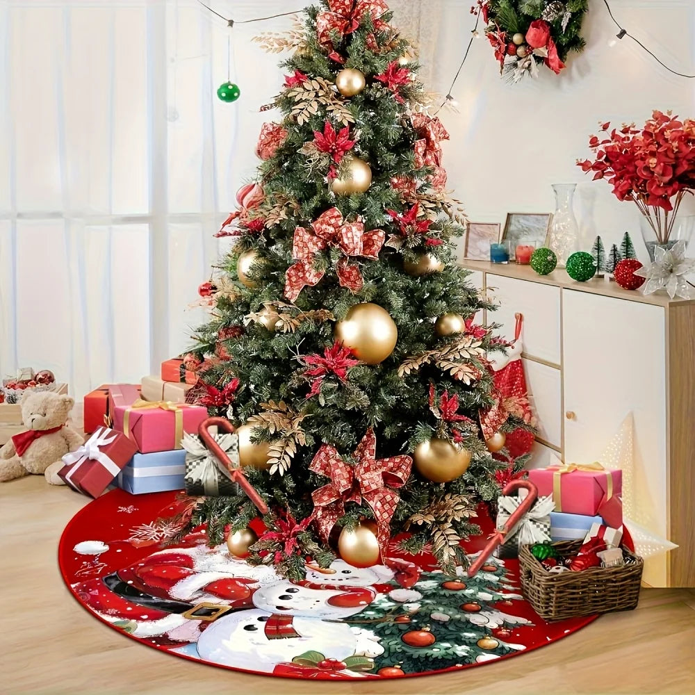 VIKAMA Red Christmas Theme Christmas Tree Skirt Snowflake Santa Print Christmas Tree Skirt Cushion Christmas Decoration