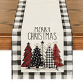 Holiday Linen Table Runner, Plaid Trees design
